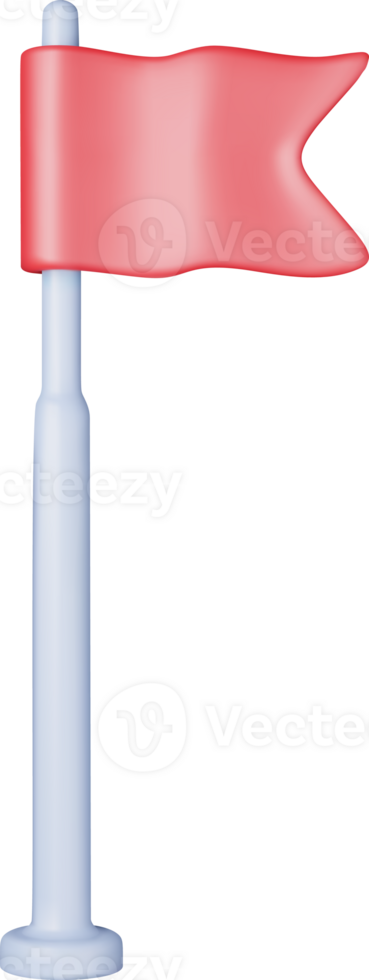 3D Red Flag on Metal Flagpole png