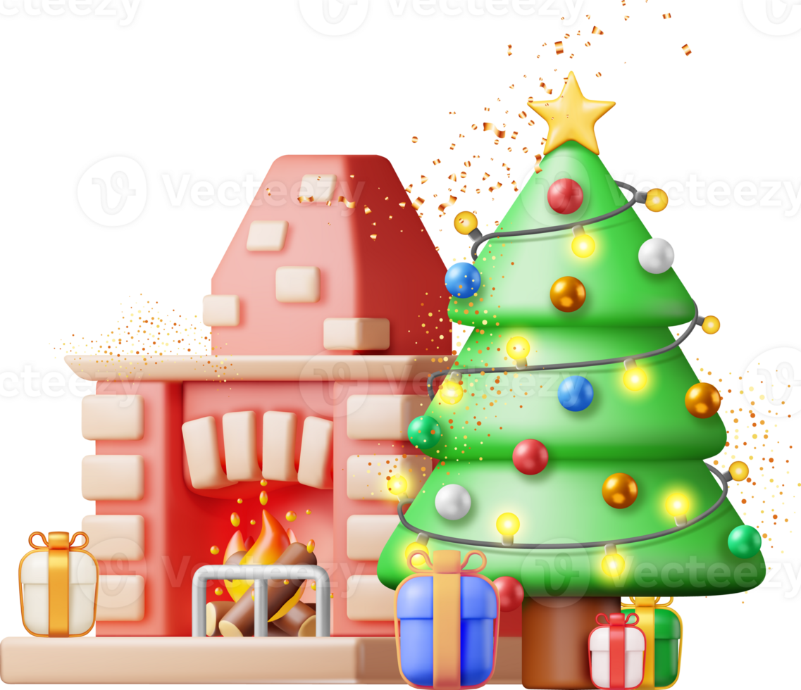 3D Red Brick New Year Fireplace png