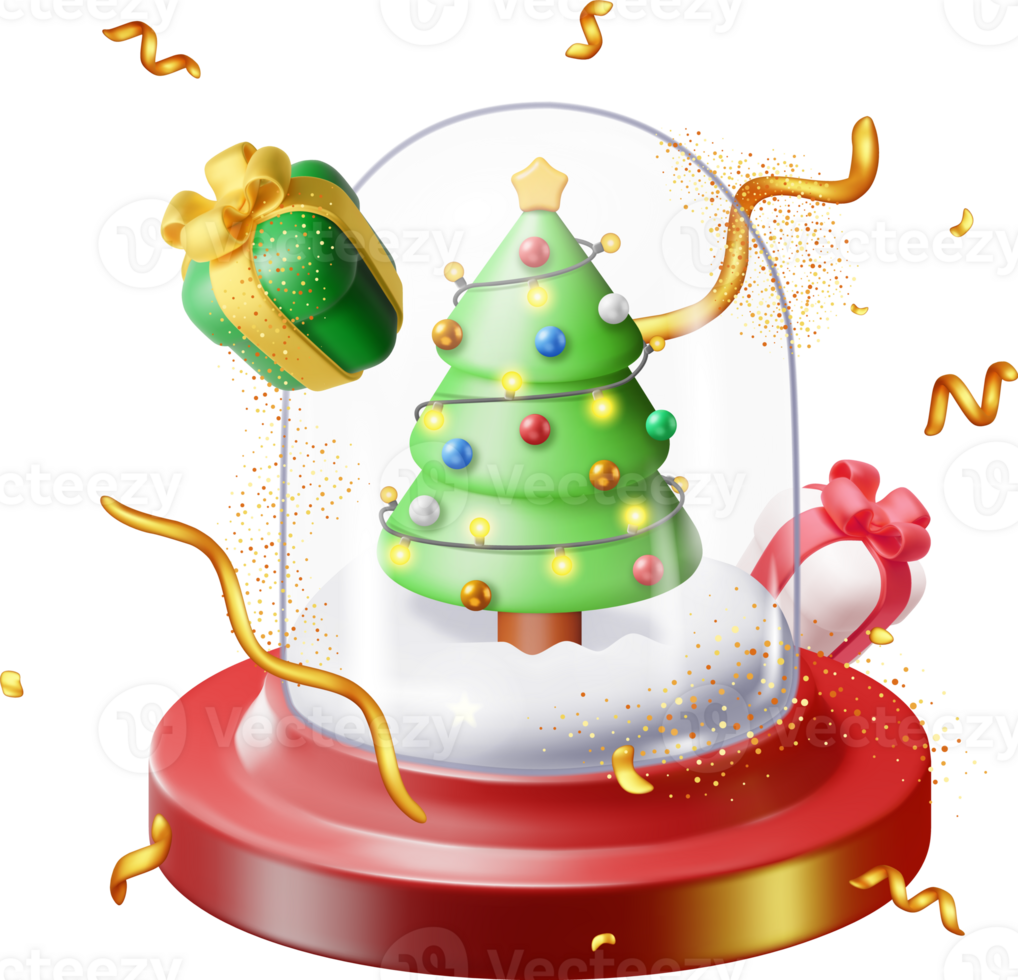 3D Glass Christmas Snow Globe with Tree png