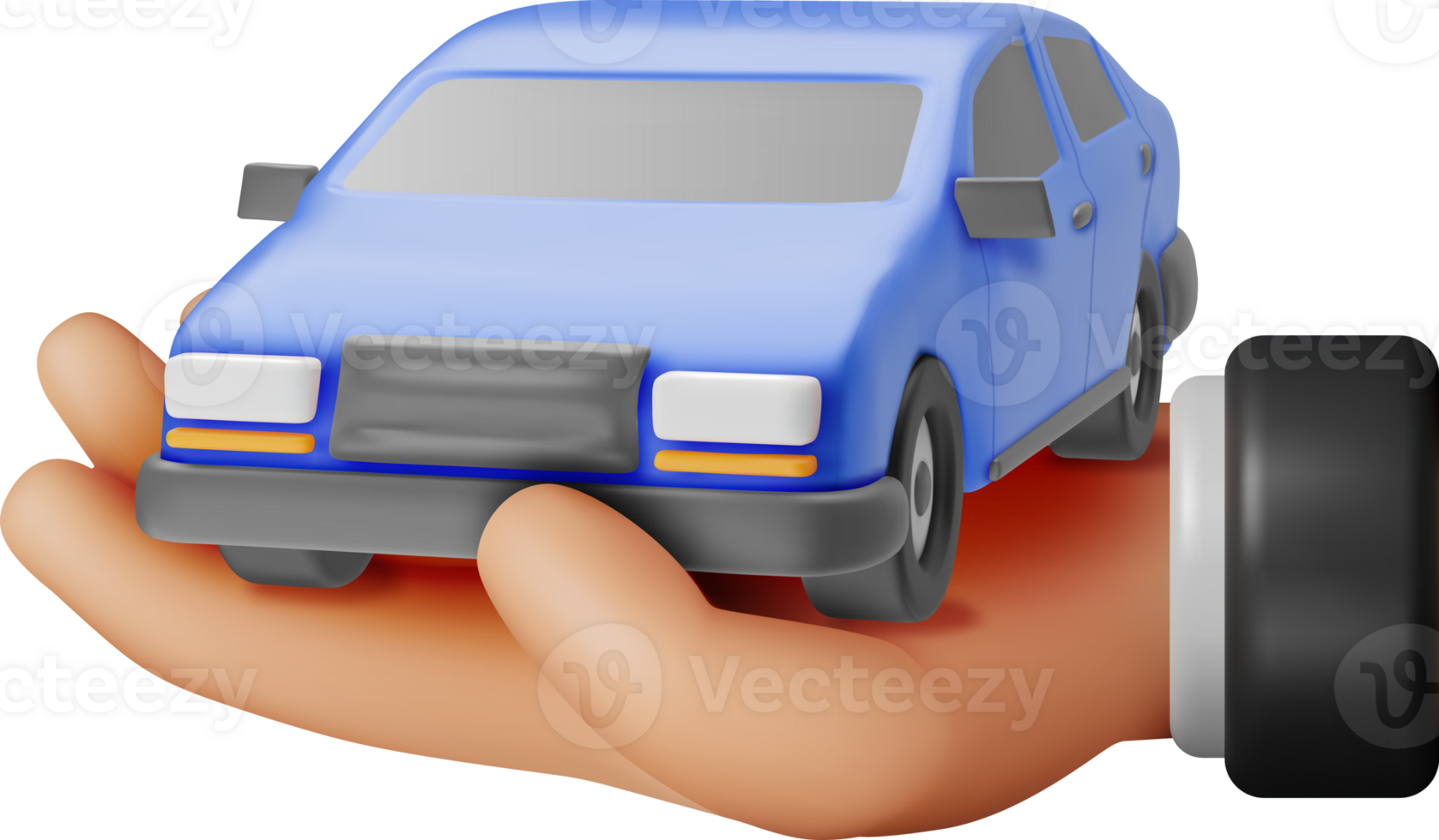 3D Blue Car Vintage Model in Hand png