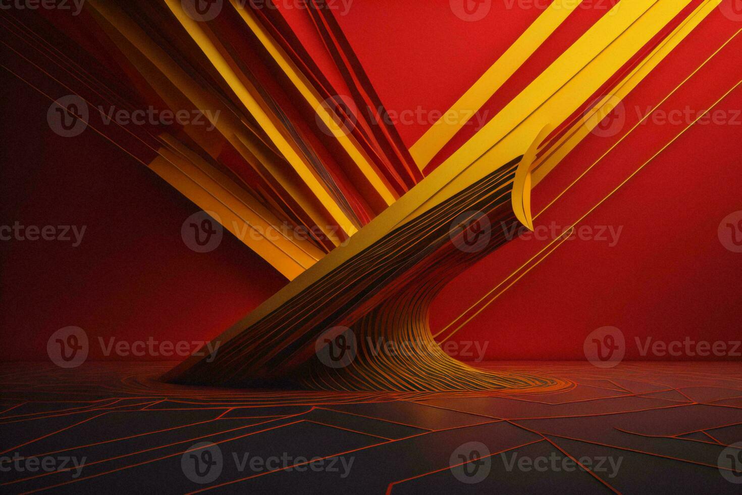 AI generated abstract background, red and yellow lines, geometric design. generative ai photo