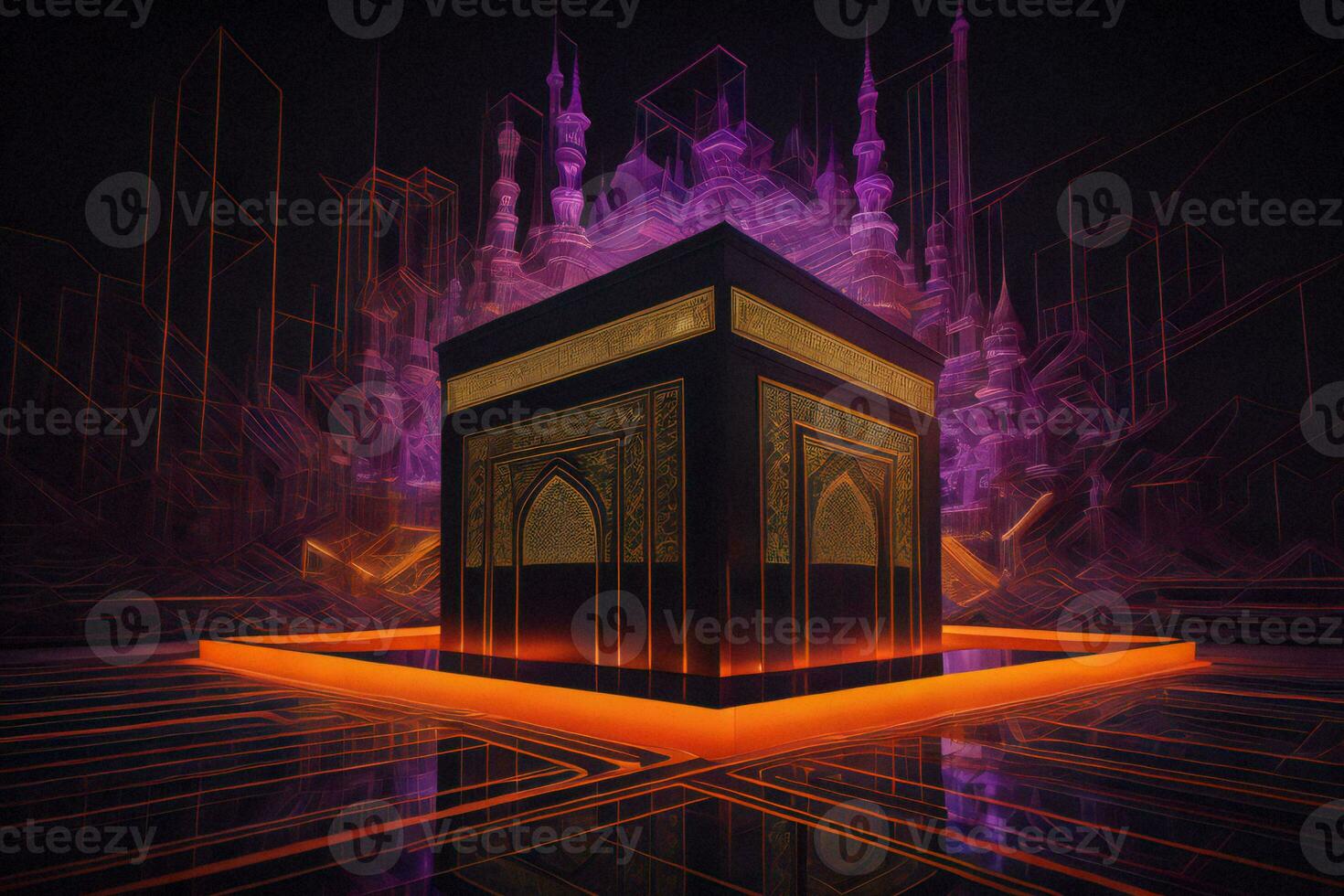 AI generated Illustration of islamic holy Kaaba. generative ai photo