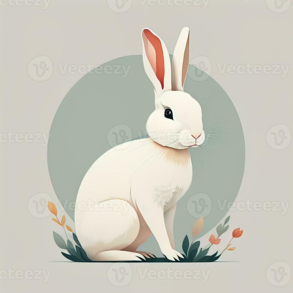 AI generated Vector illustration of a cute white rabbit sitting on a gray background. ai generative photo