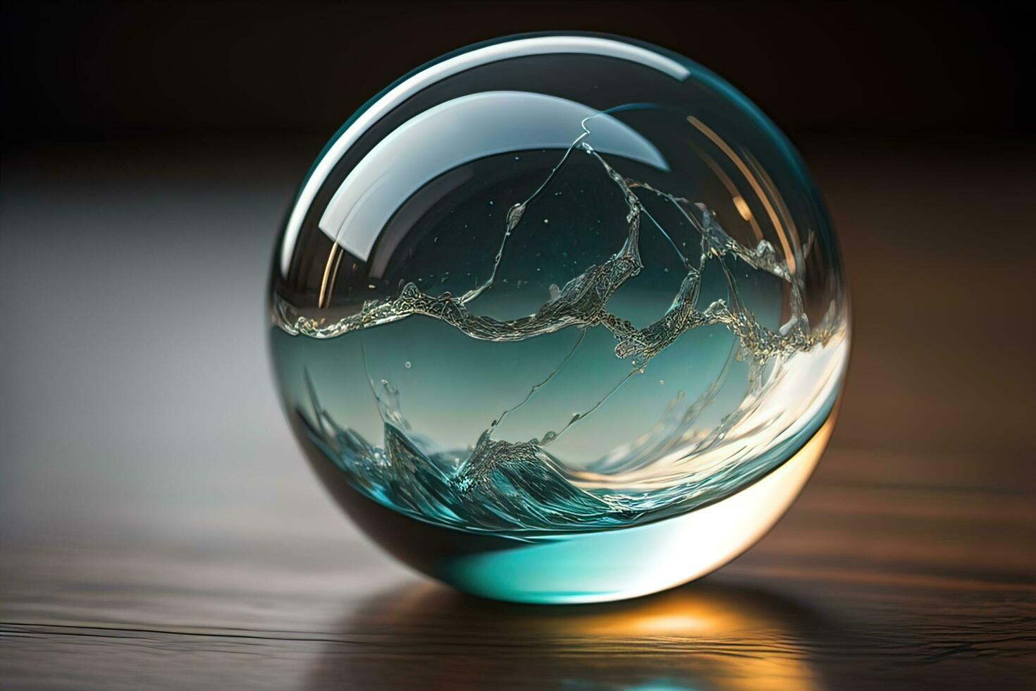AI generated Transparent crystal ball on a wooden table. ai generative photo
