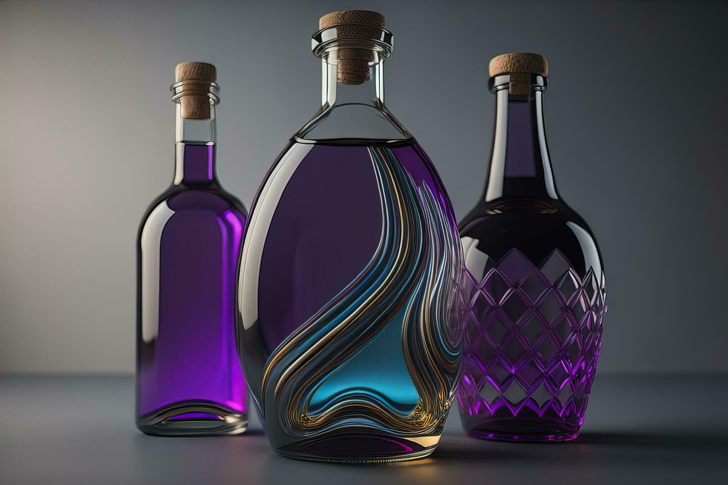 AI generated Bottle with a liquid on a solid color background. ai generative photo