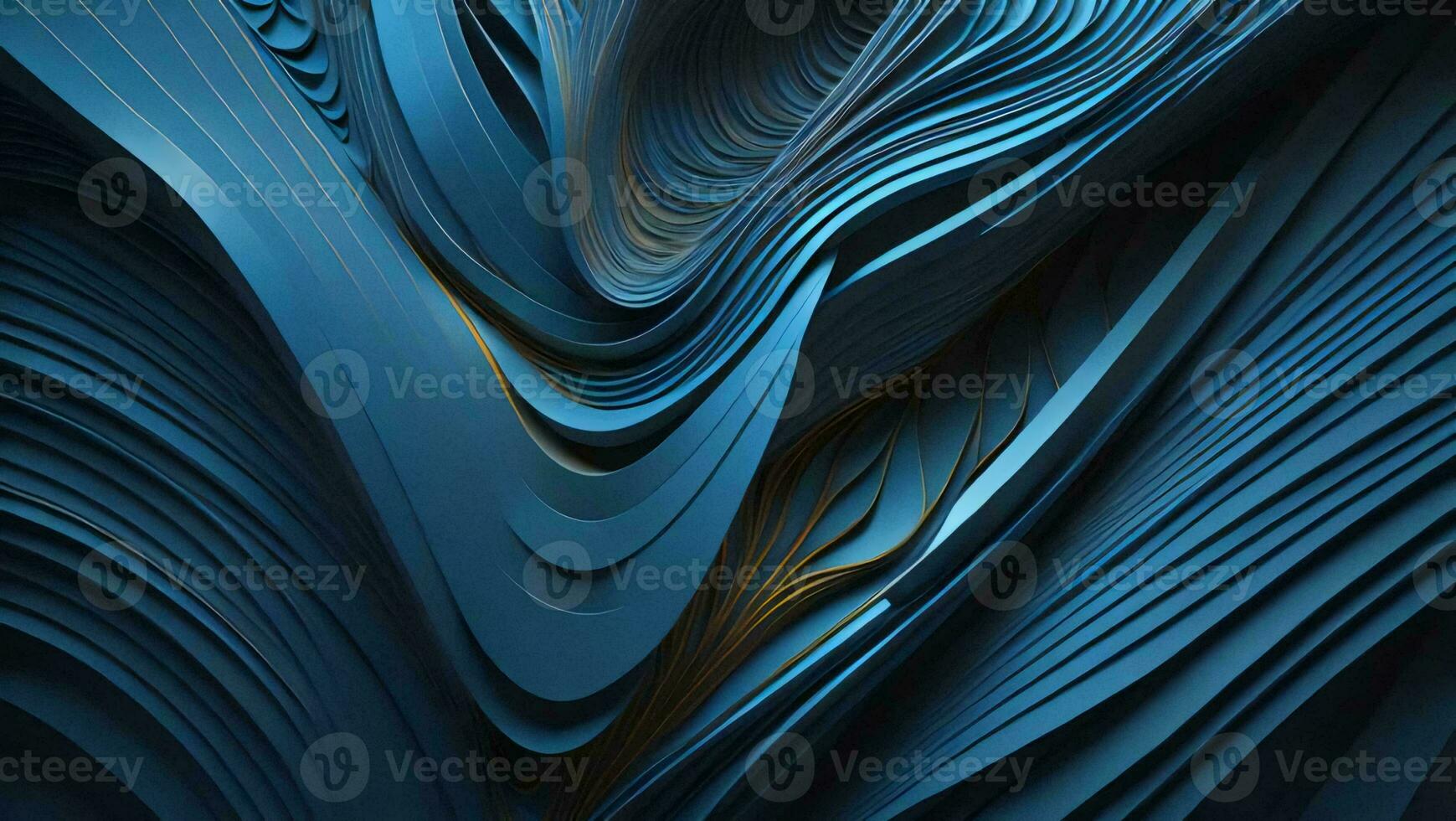 AI generated abstract wavy metallic background with blue and orange elements. generative ai photo
