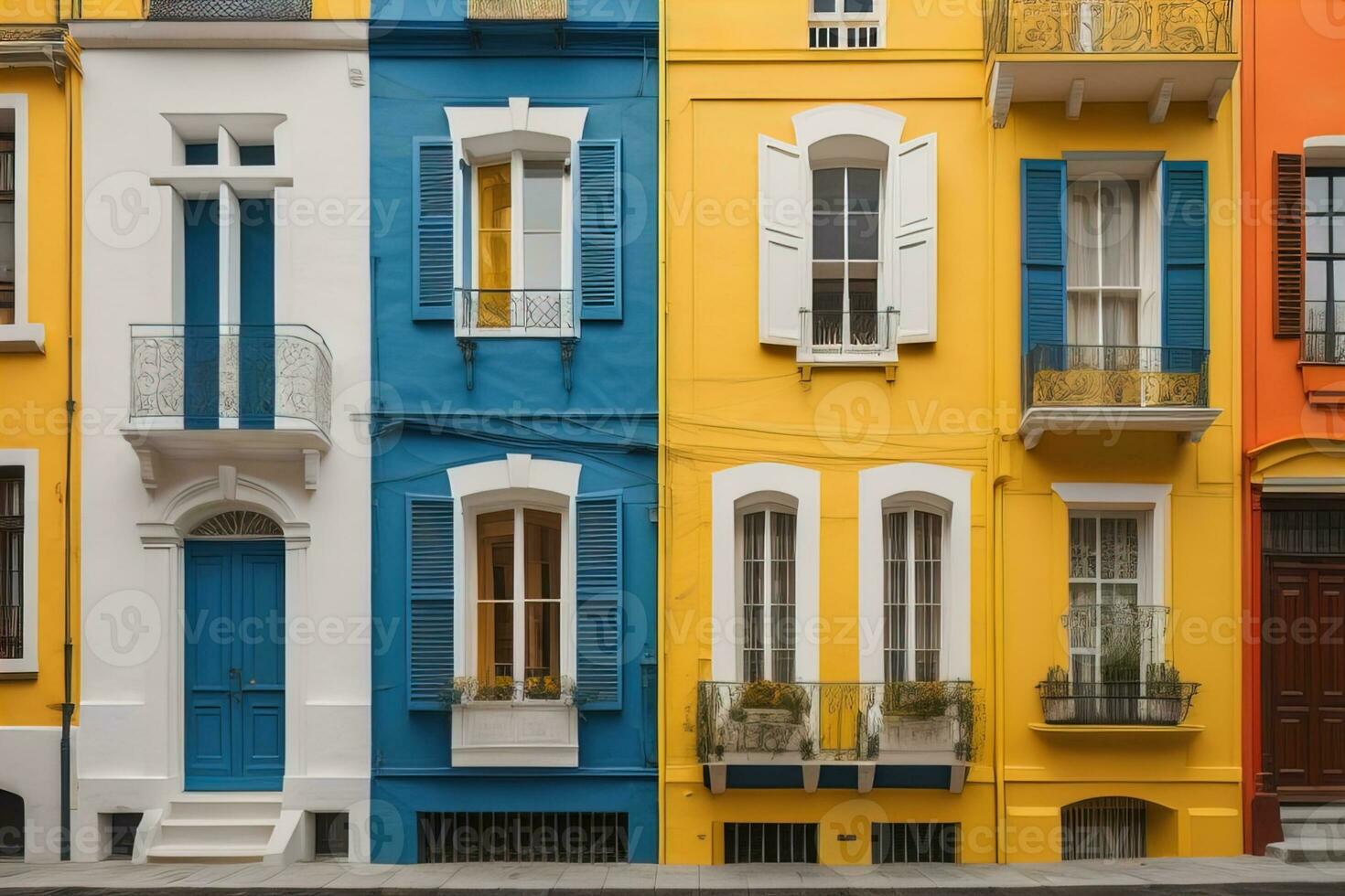 AI generated Colorful windows of a typical house in the city, ai generative photo