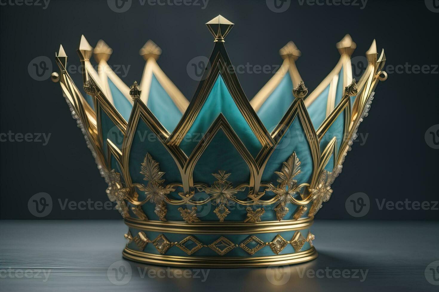 AI generated low key image of beautiful golden queen, king crown. ai generative photo