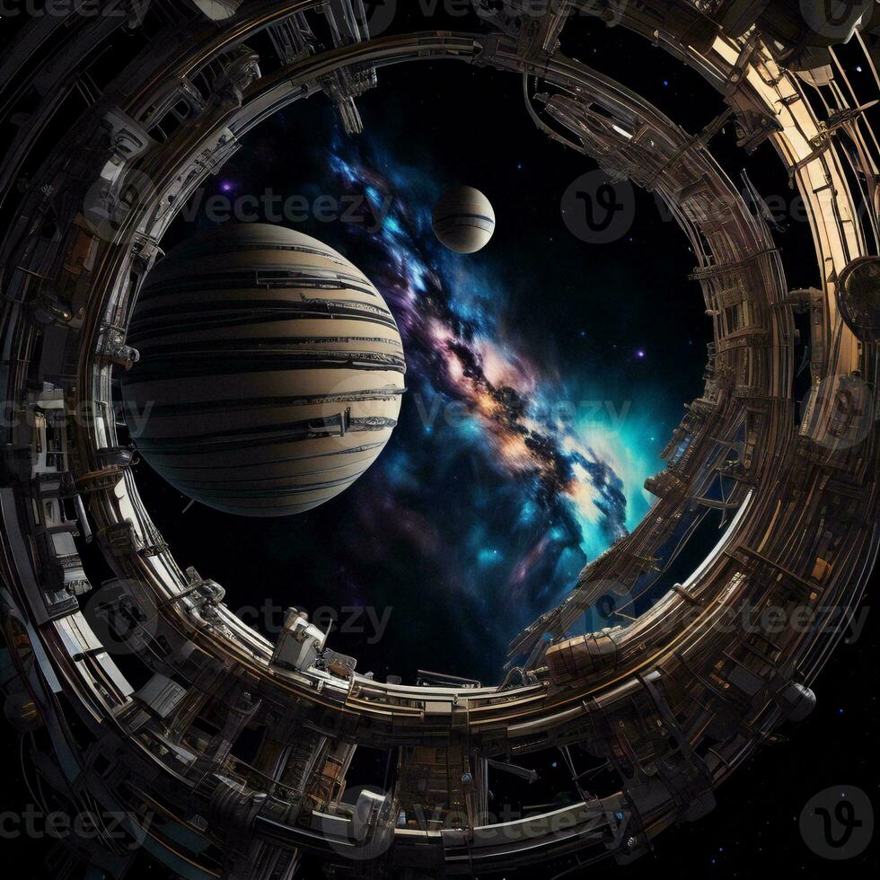 AI generated Planets and galaxies in space. Science fiction art. generative ai photo