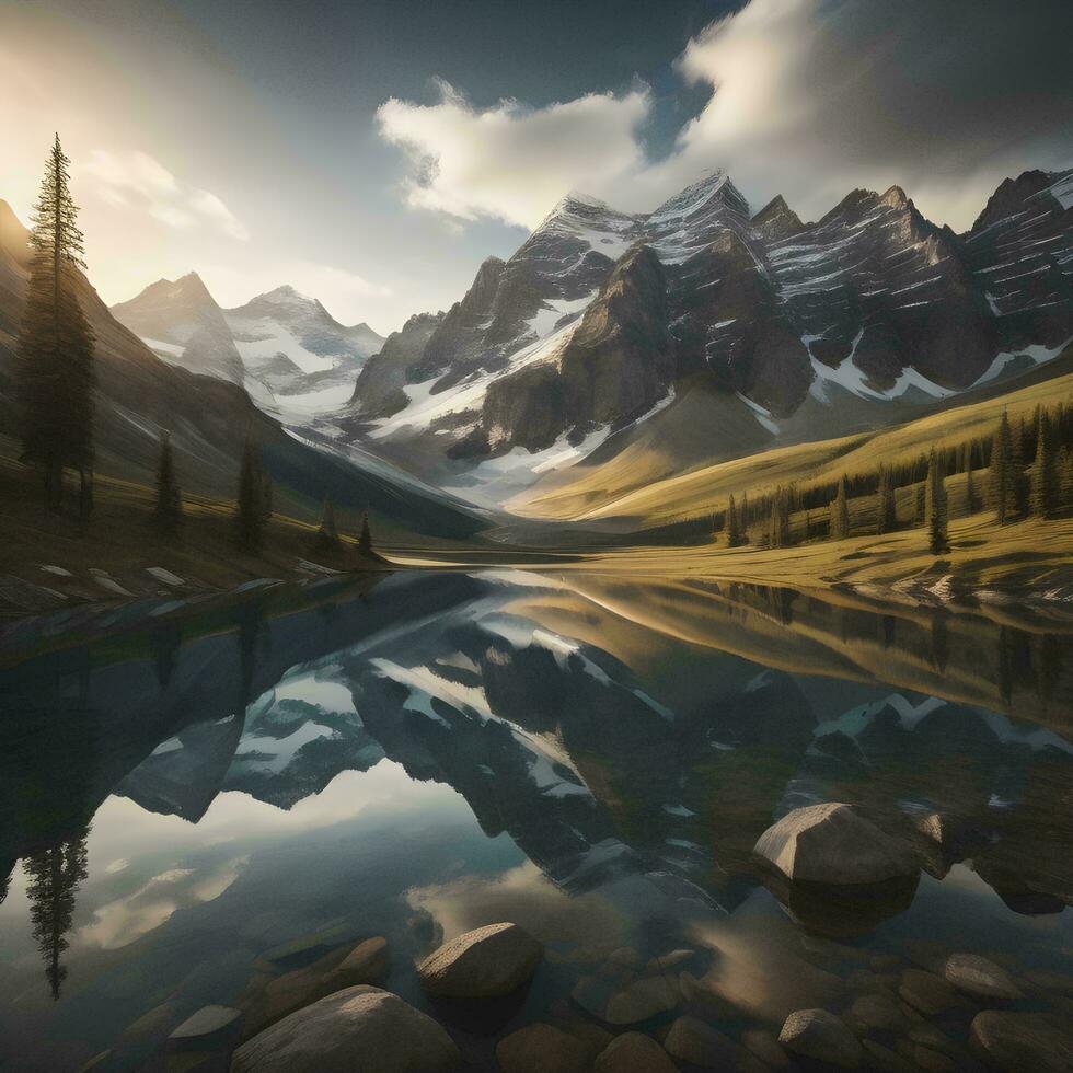 AI generated Mountain lake in the Canadian Rockies, generative ai photo