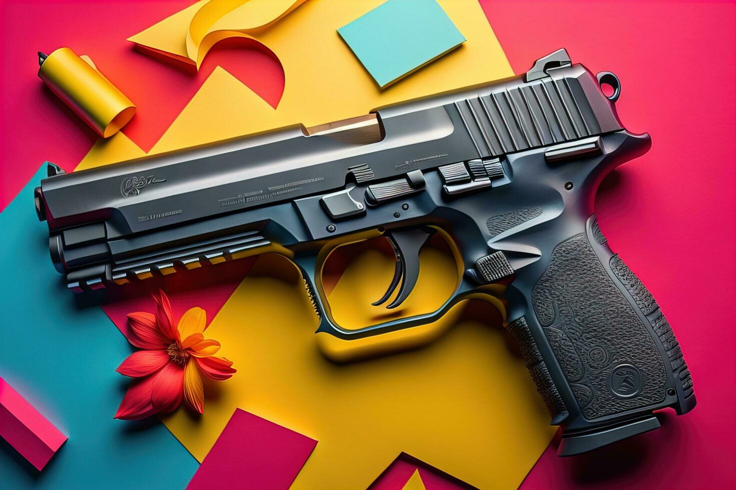 AI generated Semi-automatic handgun on a solid color background. Close-up. ai generative photo