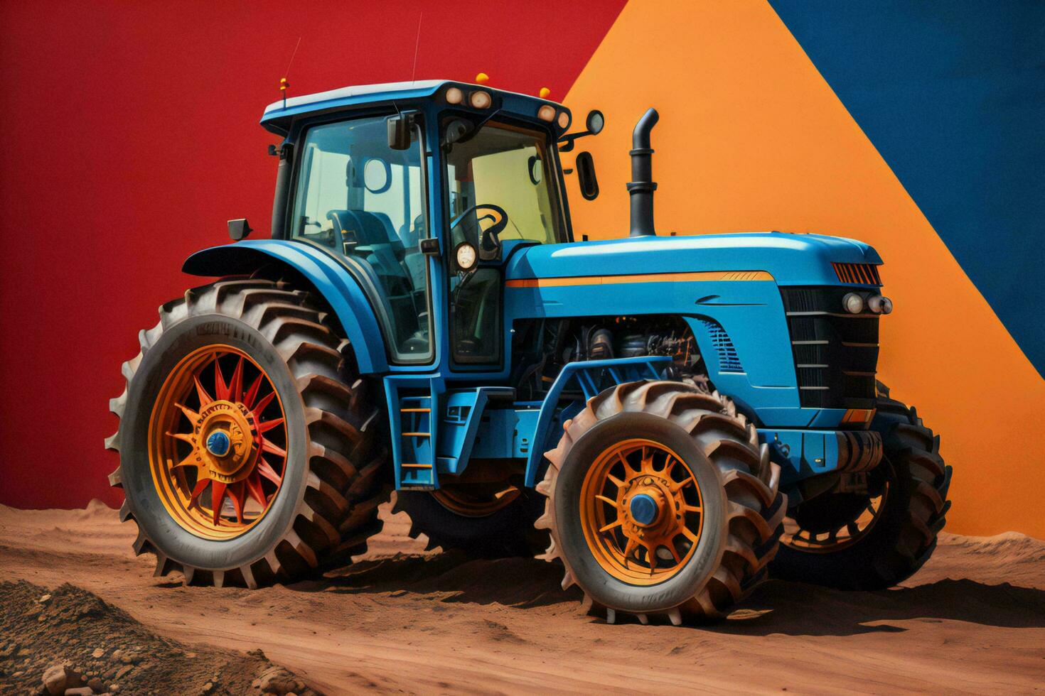 AI generated Blue tractor on the background of a colored wall. generative ai photo