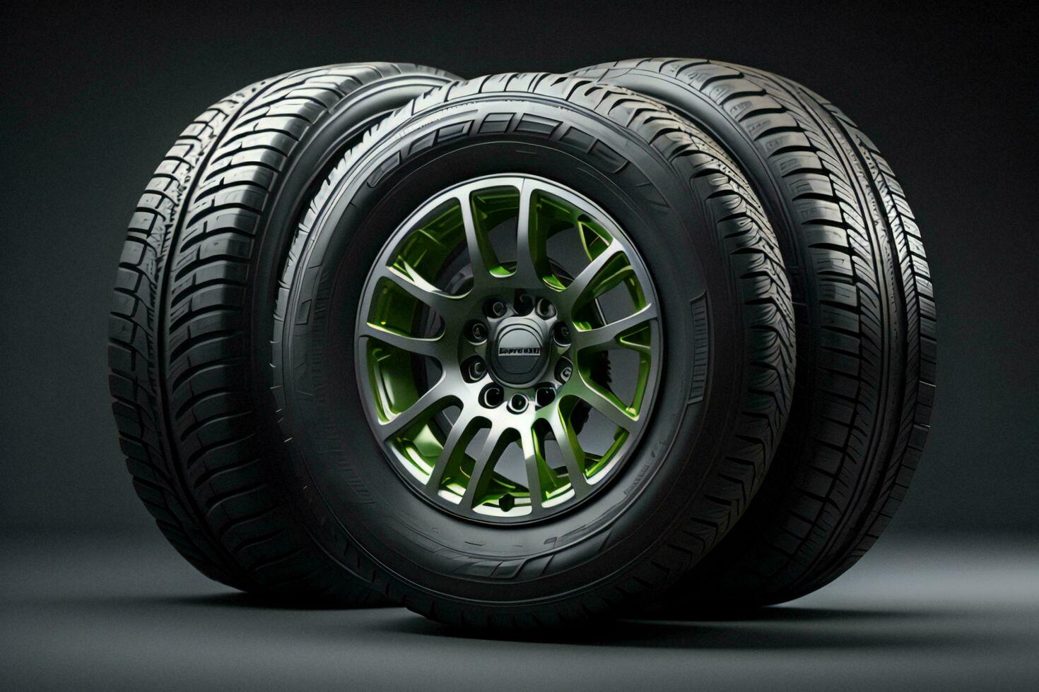 AI generated Car wheels on a black background. ai generated photo