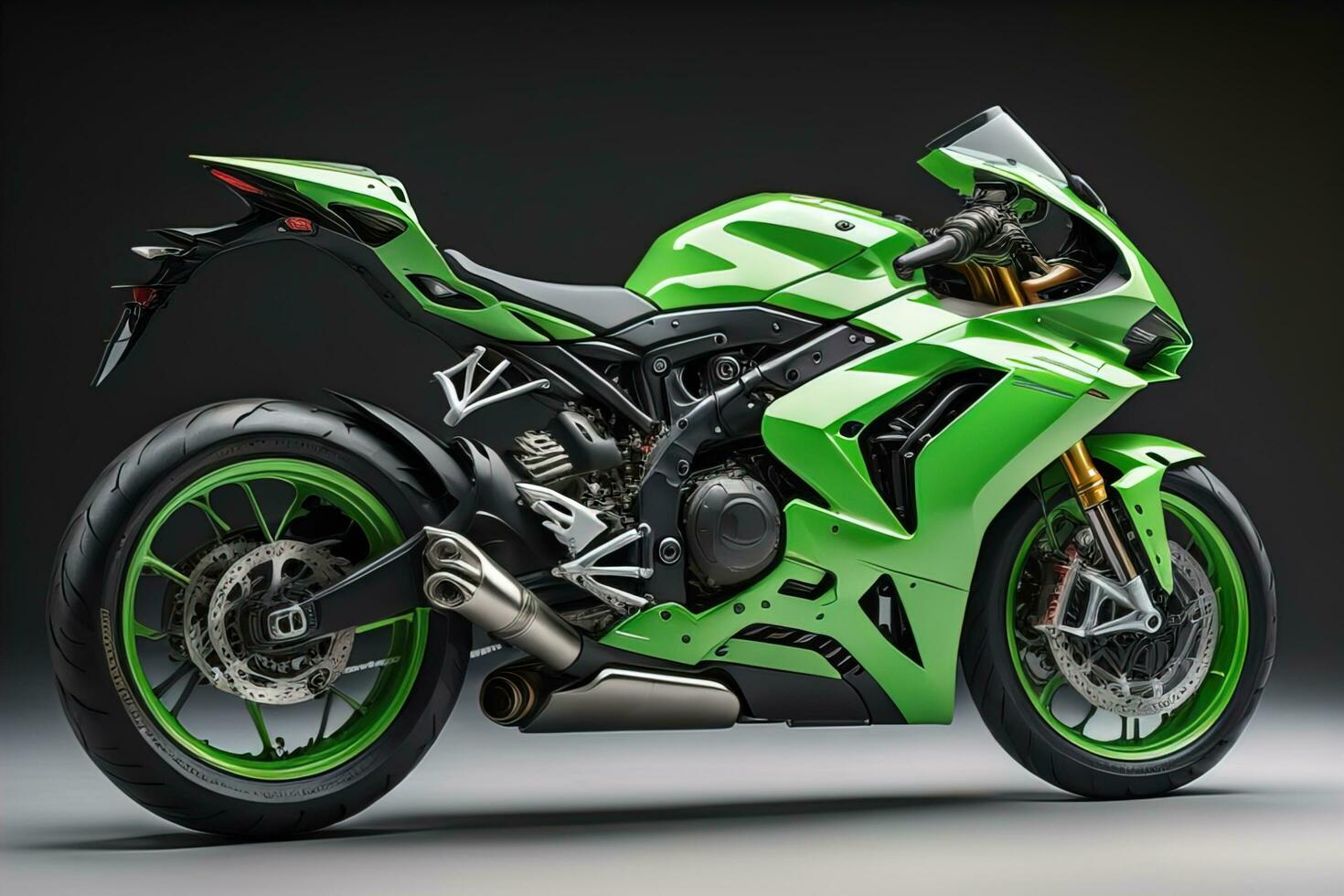 AI generated a green super sports motorcycle on a dark background. generative ai photo