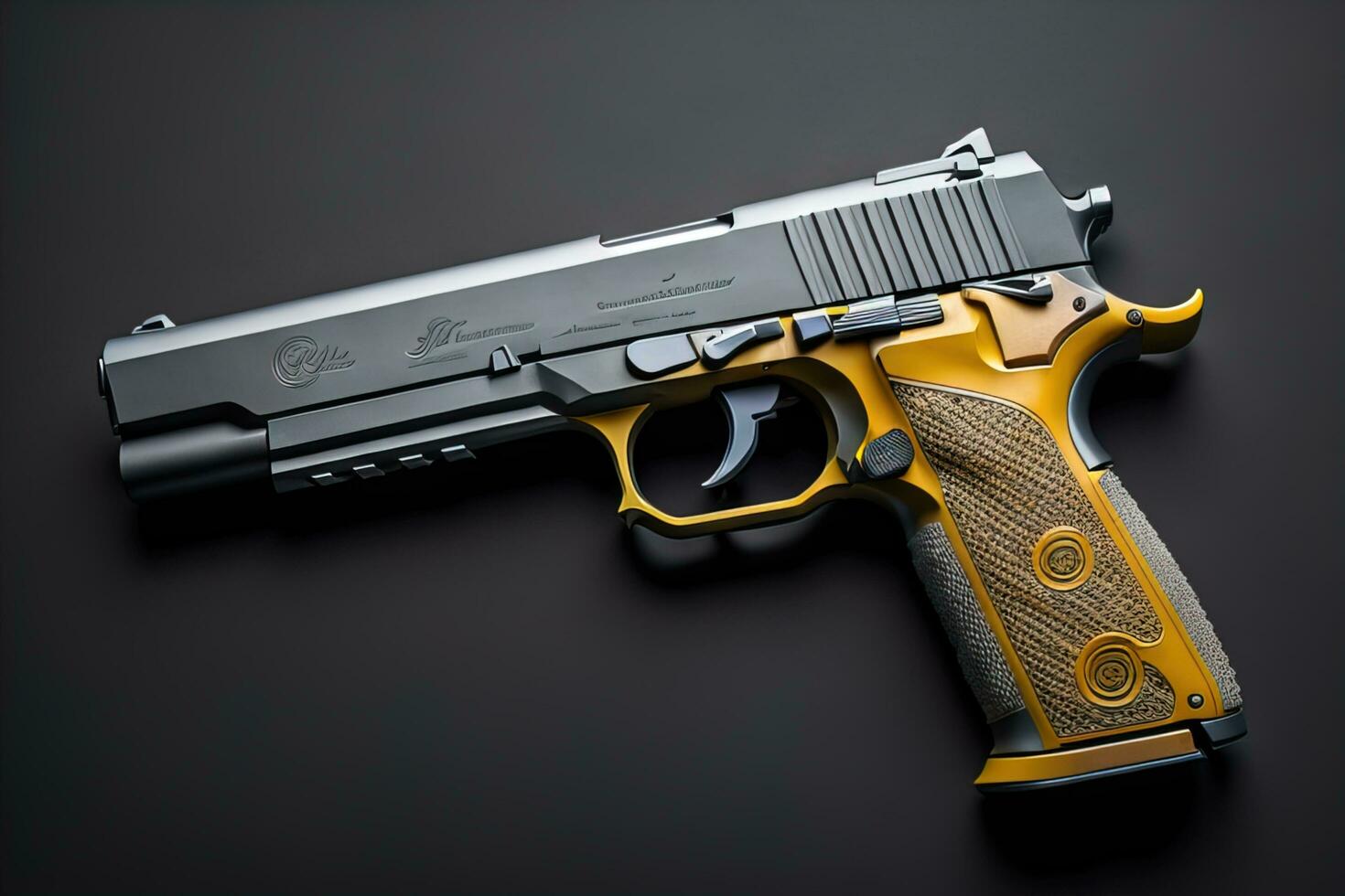 AI generated Semi-automatic handgun on a solid color background. Close-up. ai generative photo