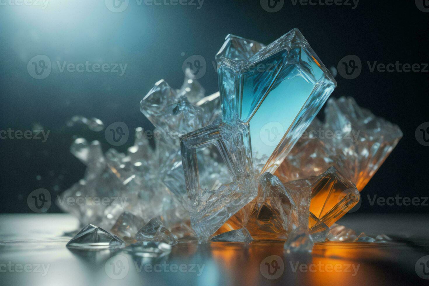 AI generated Ice cubes on a black background with backlight and copy space. ai generated photo