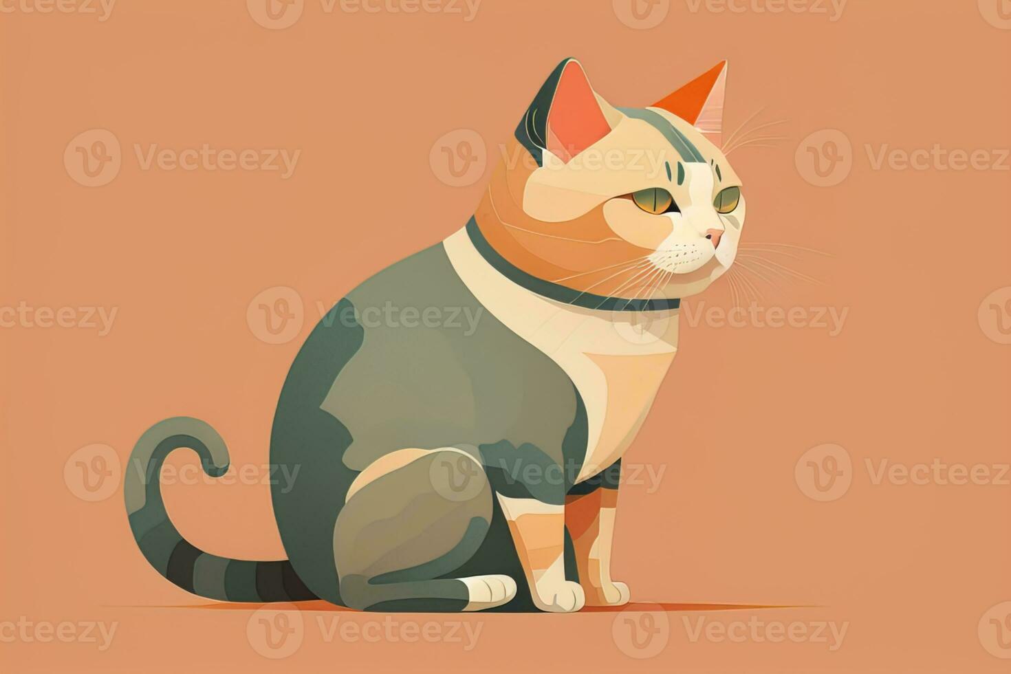 AI generated Cute cat sitting on the floor. Vector illustration in retro style. ai generative photo