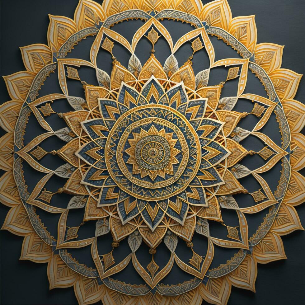 AI generated Luxury golden mandala pattern on black background. Vector illustration. generative ai photo