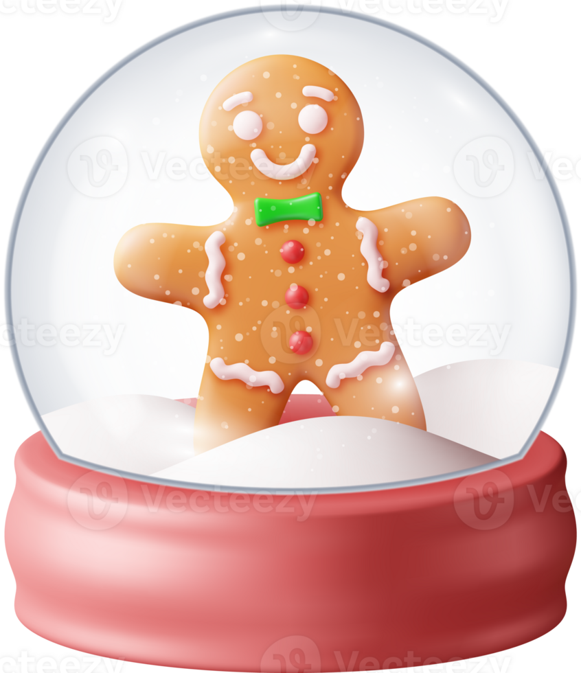 3D Glass Christmas Snow Globe with Gingerbread Man png