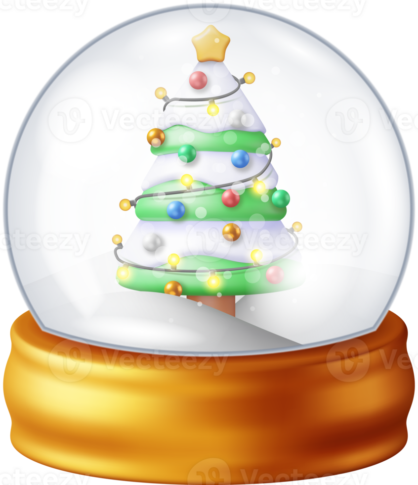 3D Glass Christmas Snow Globe with Tree png