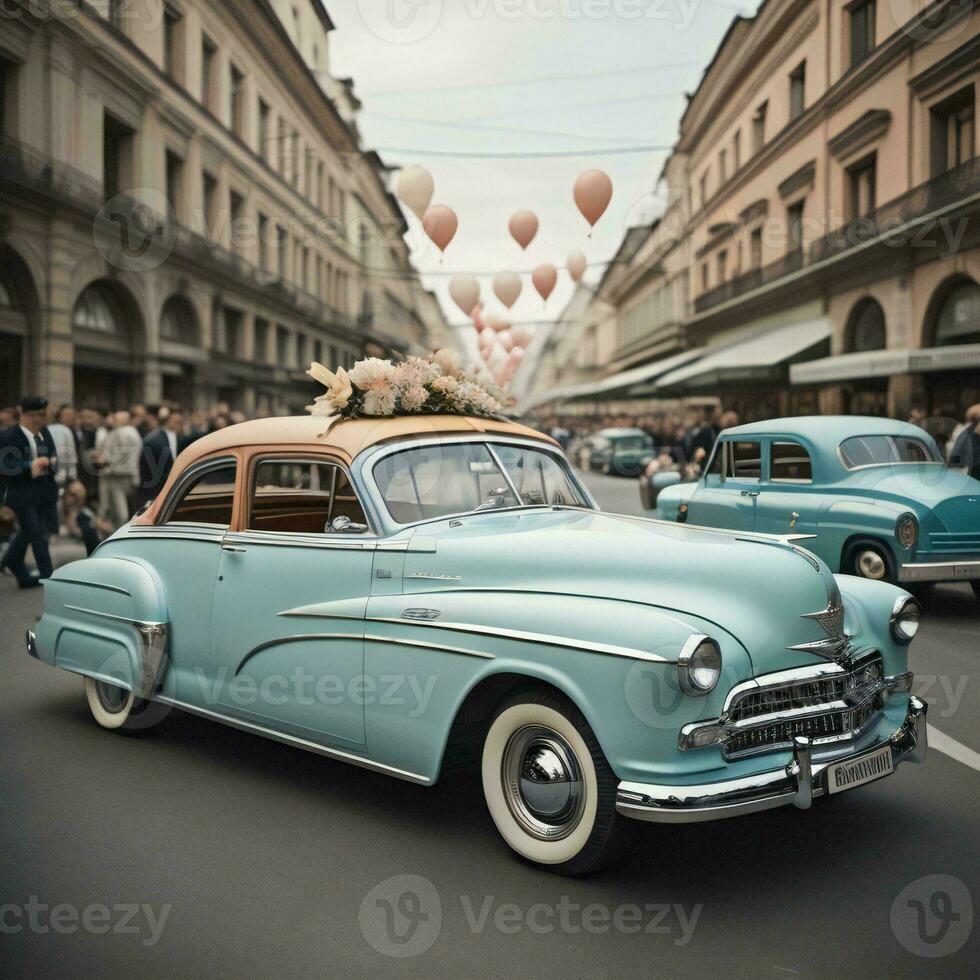 AI generated Classic car show in Krakow. generative ai photo