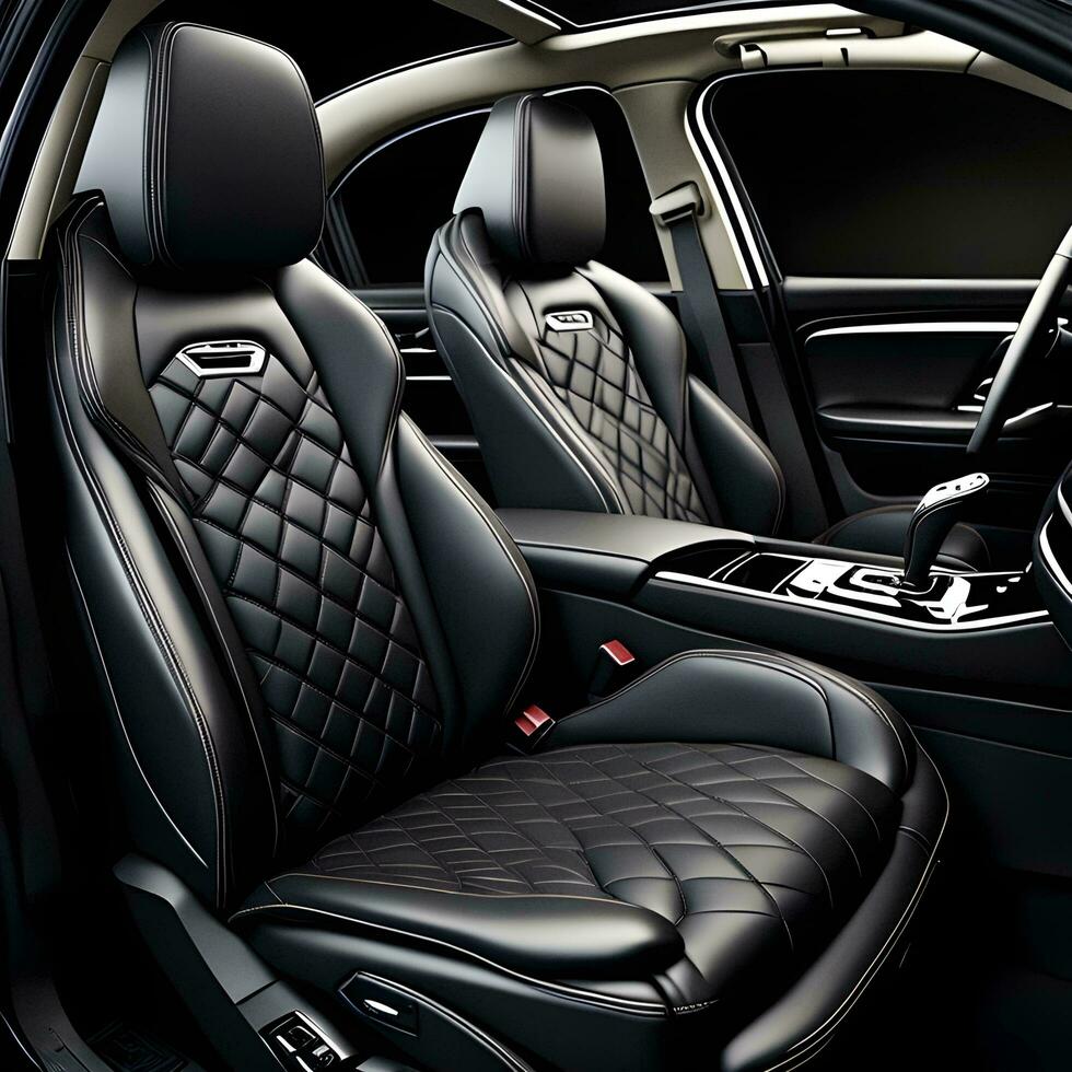 AI generated Interior of a modern car with leather seats. generative ai photo