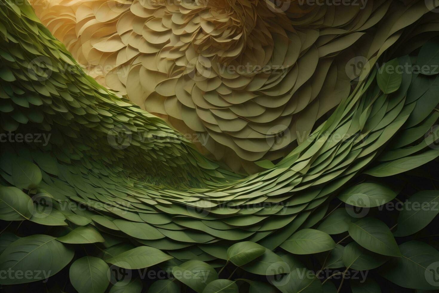 AI generated abstract background made of green leaves, generative ai photo