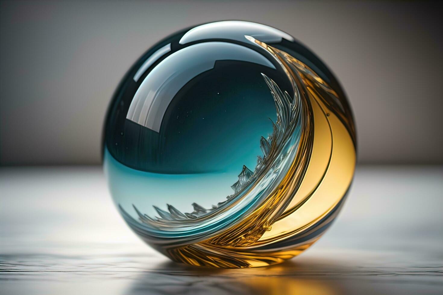 AI generated Transparent crystal ball on a wooden table. ai generative photo