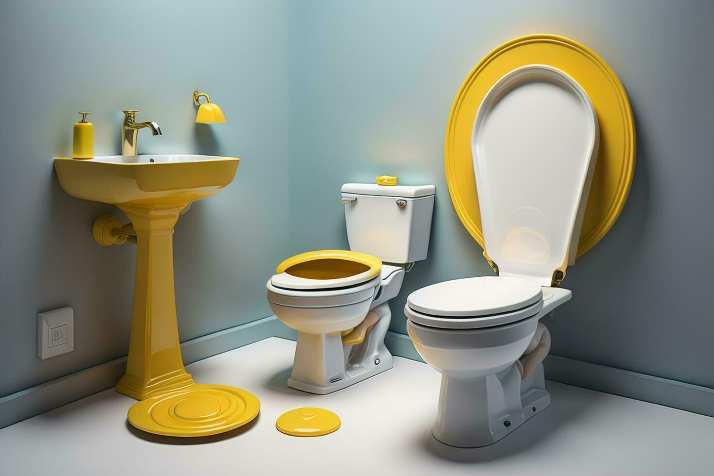 AI generated a toilet in a room with yellow and blue walls. generative ...