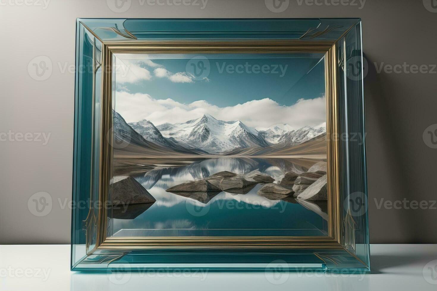 AI generated Glass picture frame on a solid color background. ai generative photo