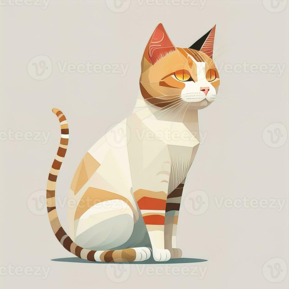 AI generated Cute cat sitting on the floor. Vector illustration in retro style. ai generative photo