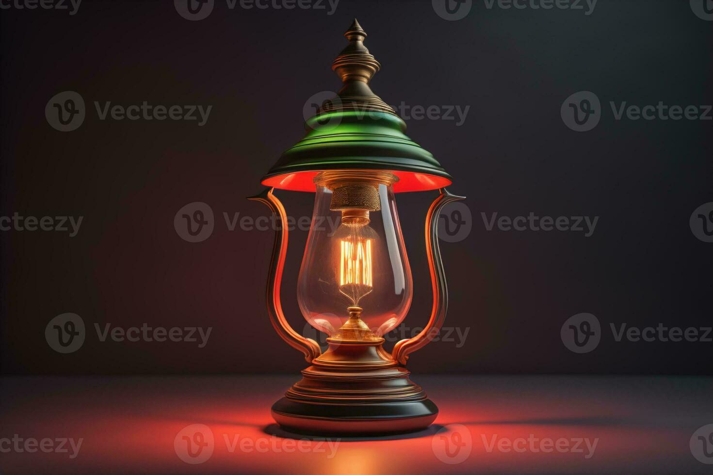 AI generated Vintage oil lamp on a dark background. generative ai photo