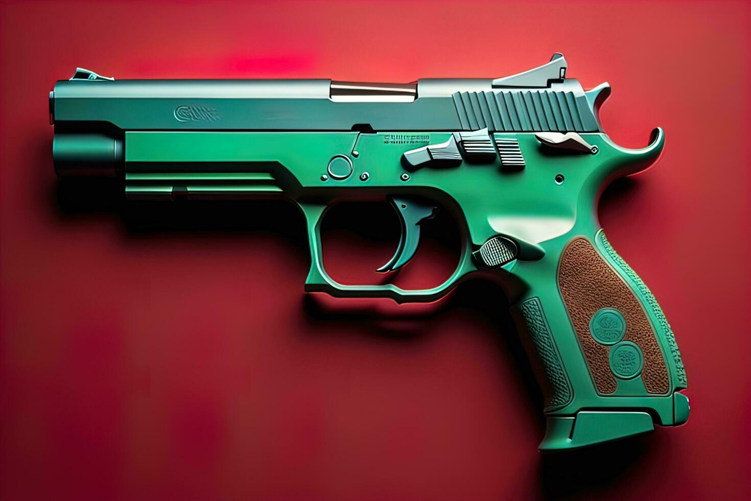 AI generated Semi-automatic handgun on a solid color background. Close-up. ai generative photo