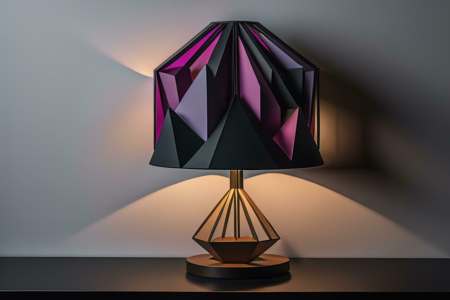 AI generated Lamp on the black table in the room. generative ai photo