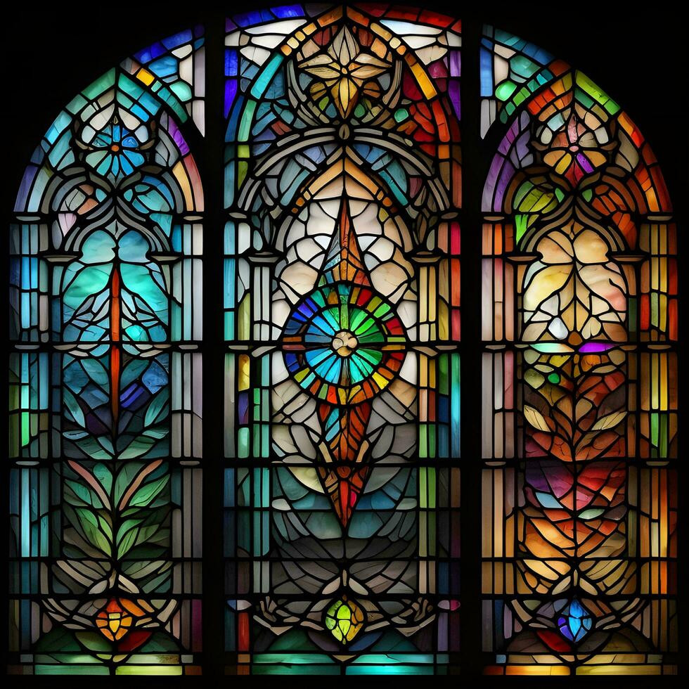 AI generated Stained glass window in the Basilica of the Sacred Heart of Jesus in Paris, France.  generative ai photo