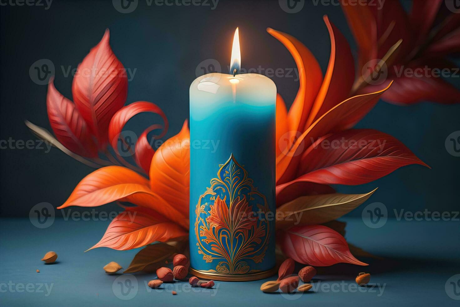 AI generated Creative burning candle on a wooden background. ai generative photo