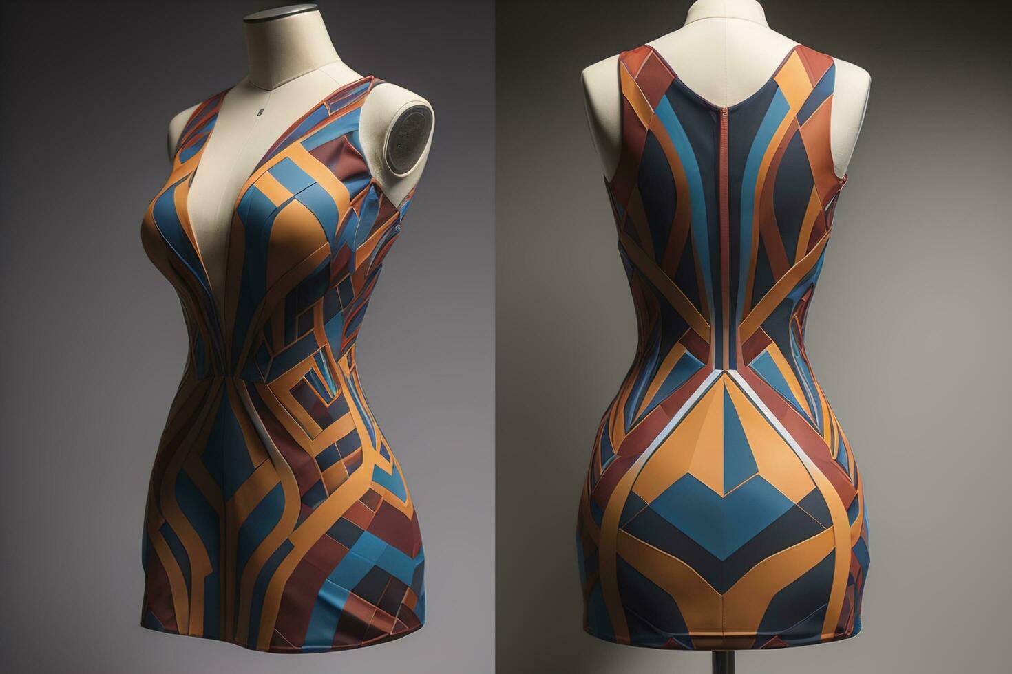 AI generated Women's dress on a mannequin in the studio. generative ai photo