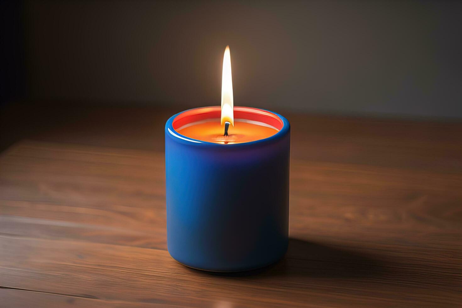 AI generated Creative burning candle on a wooden background. ai generative photo