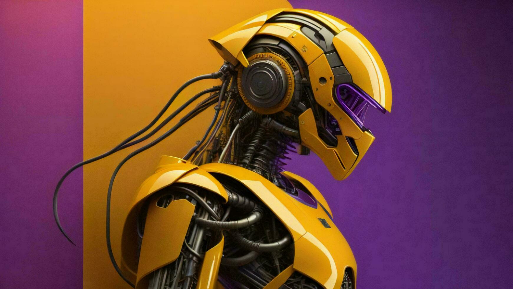 AI generated a robot on purple background with copy space. generative ai photo