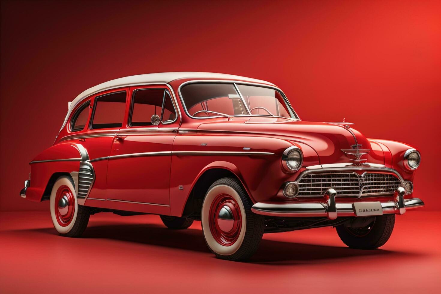 AI generated Classic car on a red background. generative ai photo