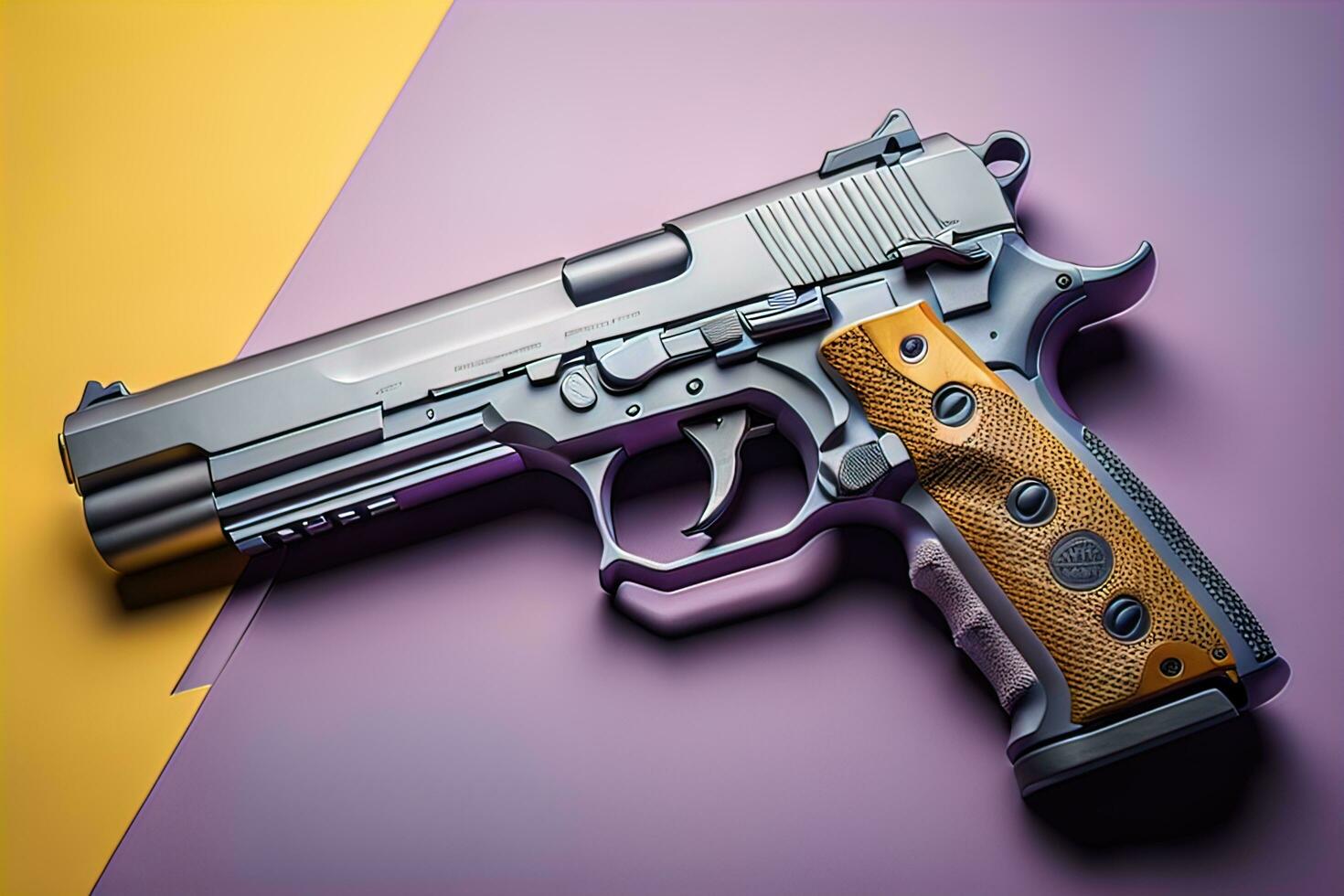 AI generated Semi-automatic handgun on a solid color background. Close-up. ai generative photo