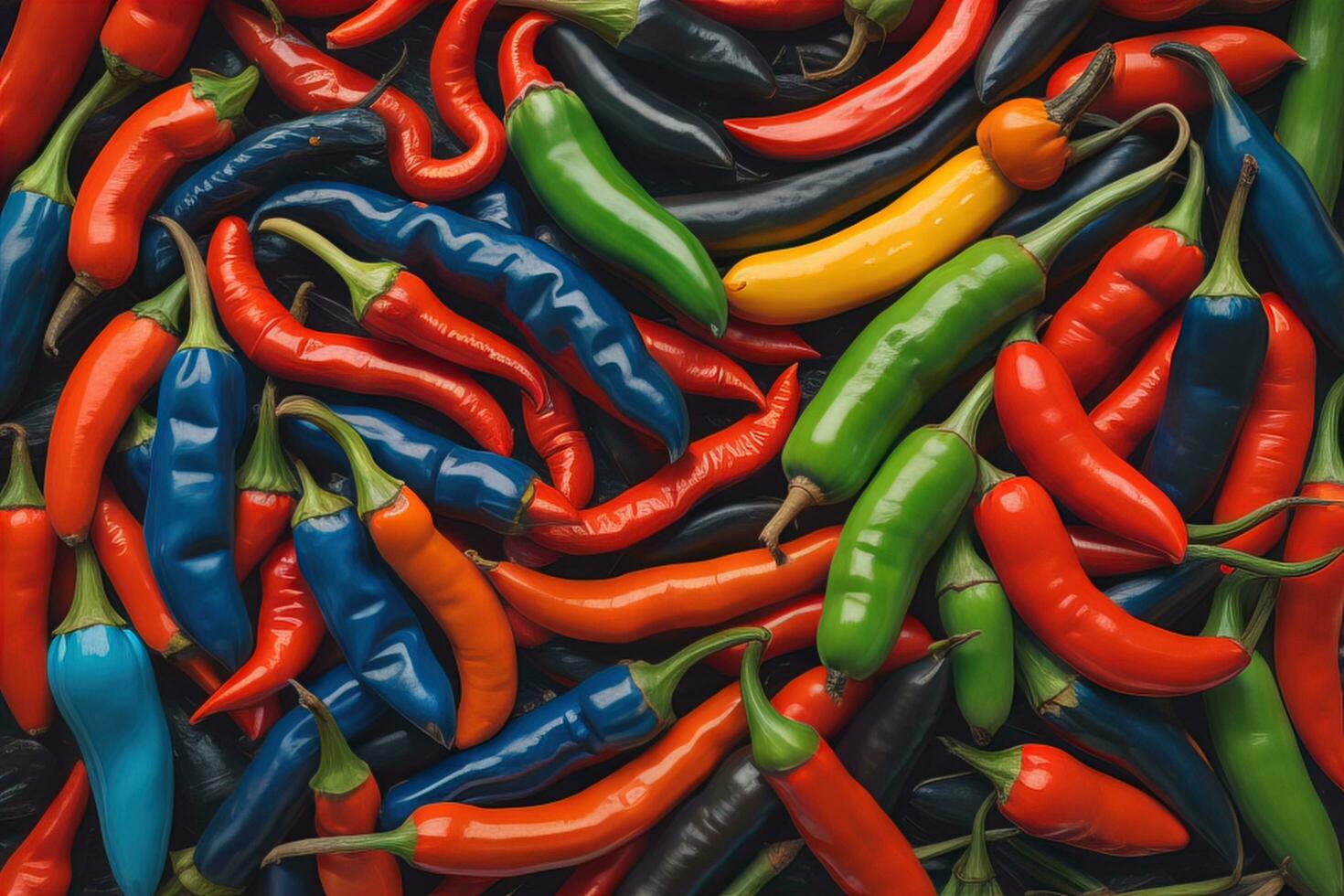 AI generated colorful hot chili peppers background, top view, flat lay. generative ai photo