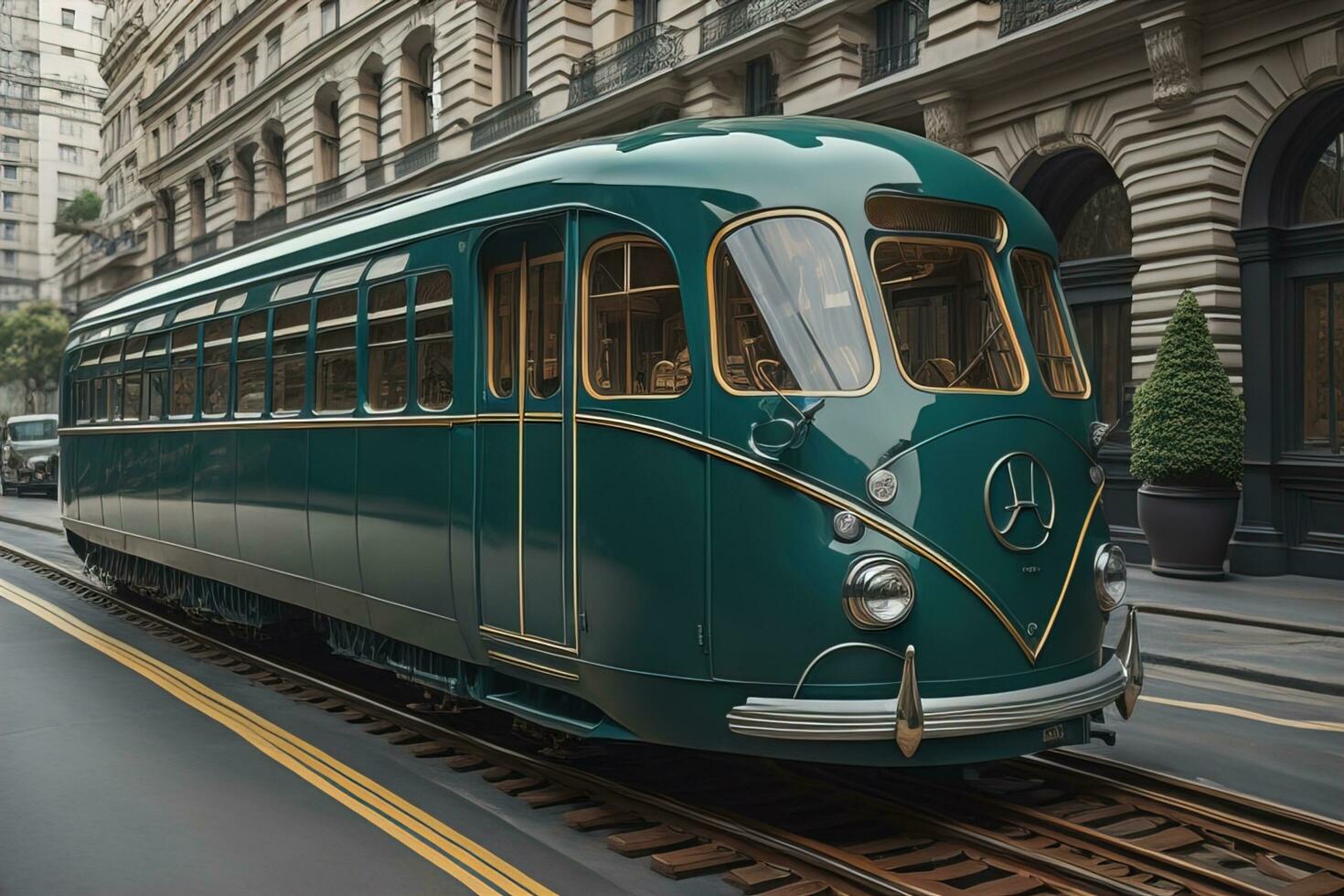 AI generated Old train on the street in Hong Kong, China. Vintage style. generative ai photo