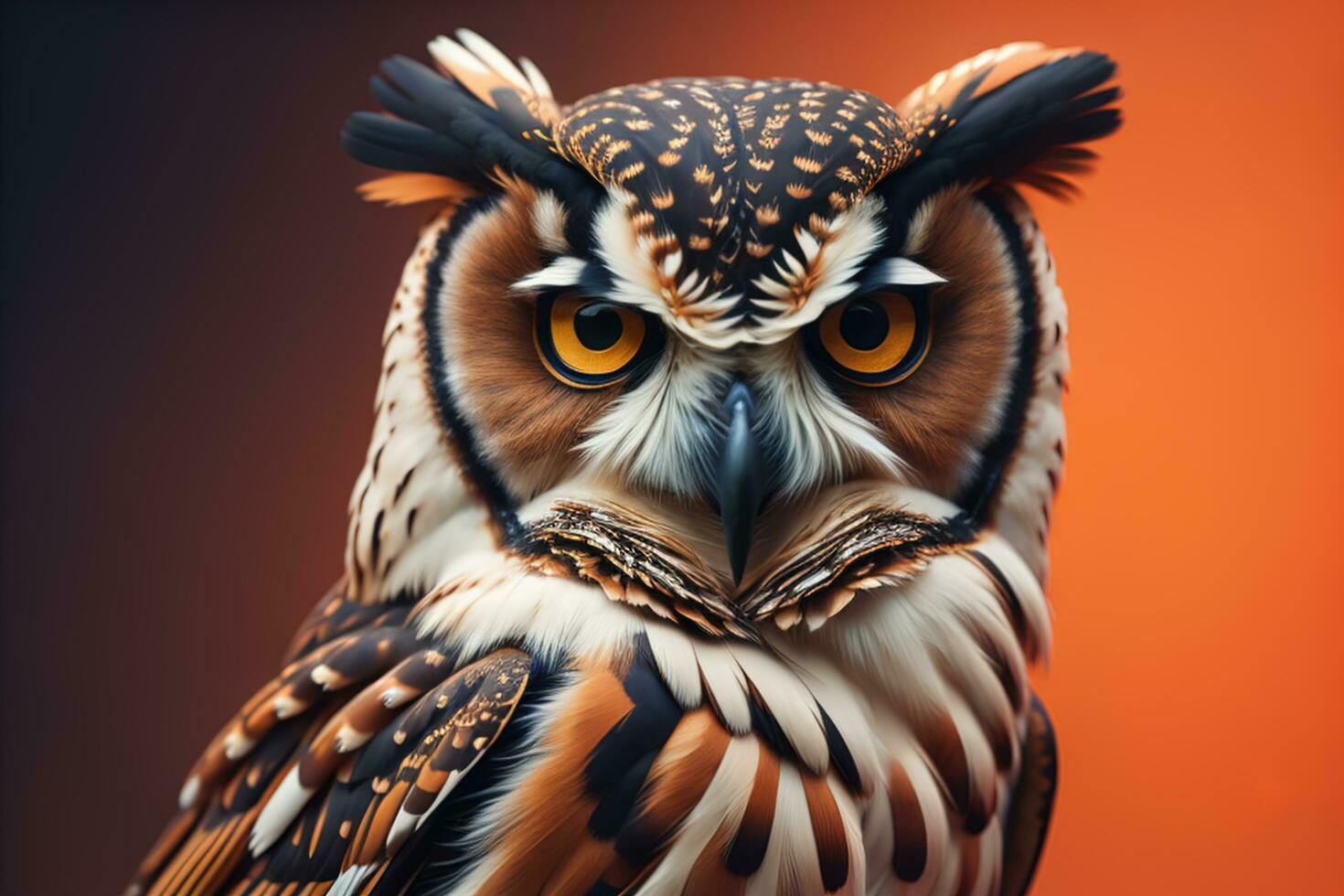 AI generated Beautiful owl on a orange background. Close-up portrait. generative ai photo
