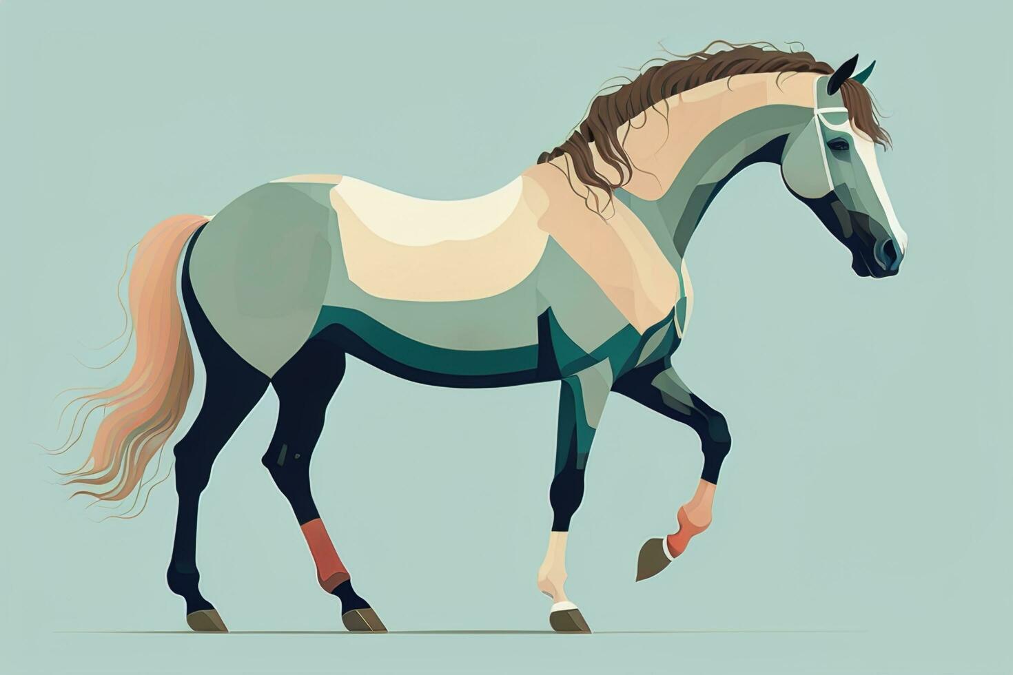 AI generated Brown and white horse standing. Vector illustration. ai generative photo