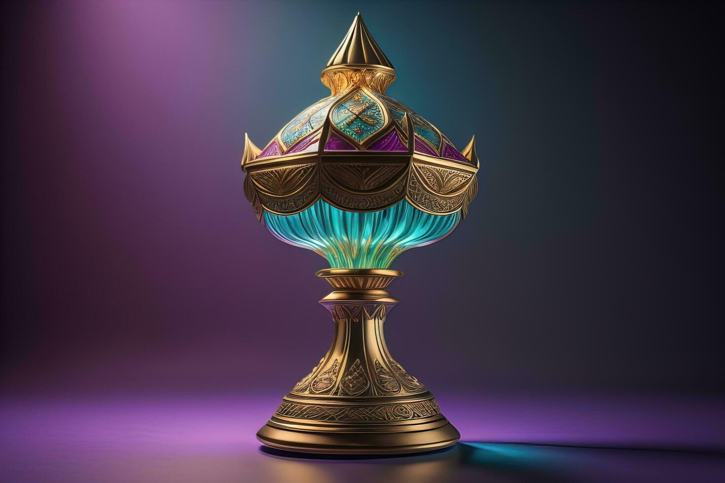 AI generated Lantern on a wooden table and a dark background. ai generative photo
