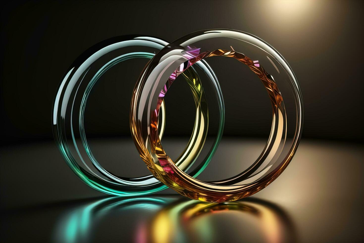AI generated Colorful glass rings on a black background. ai generative photo