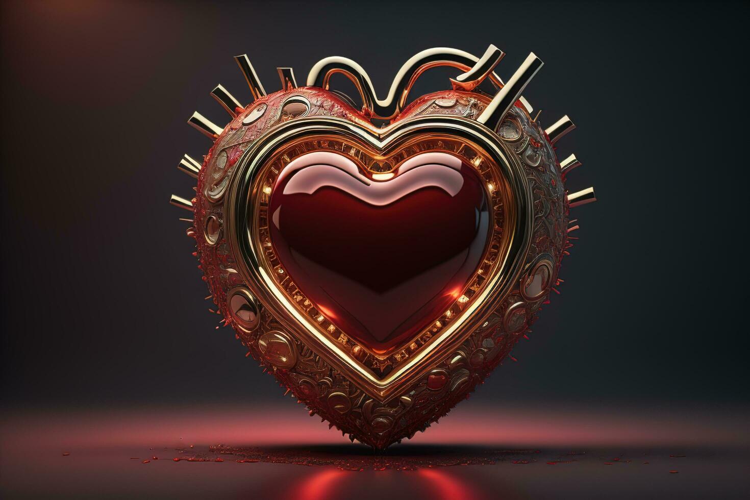 AI generated Red heart on dark background. Vintage style. ai generative photo