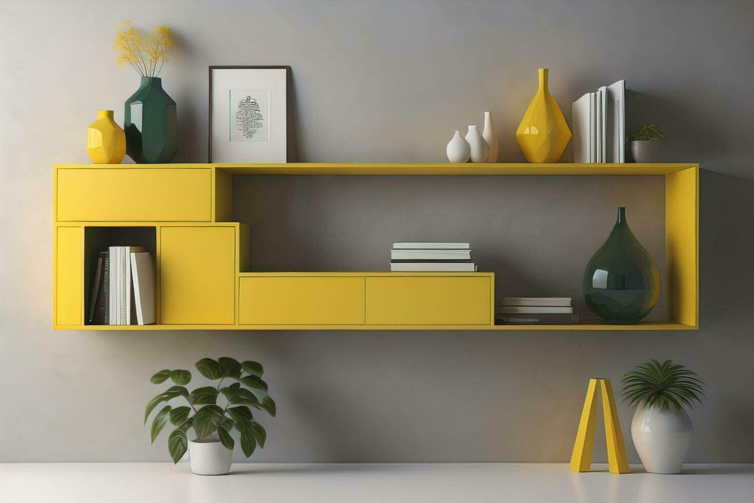 AI generated Bookshelf in scandinavian interior. ai generative photo