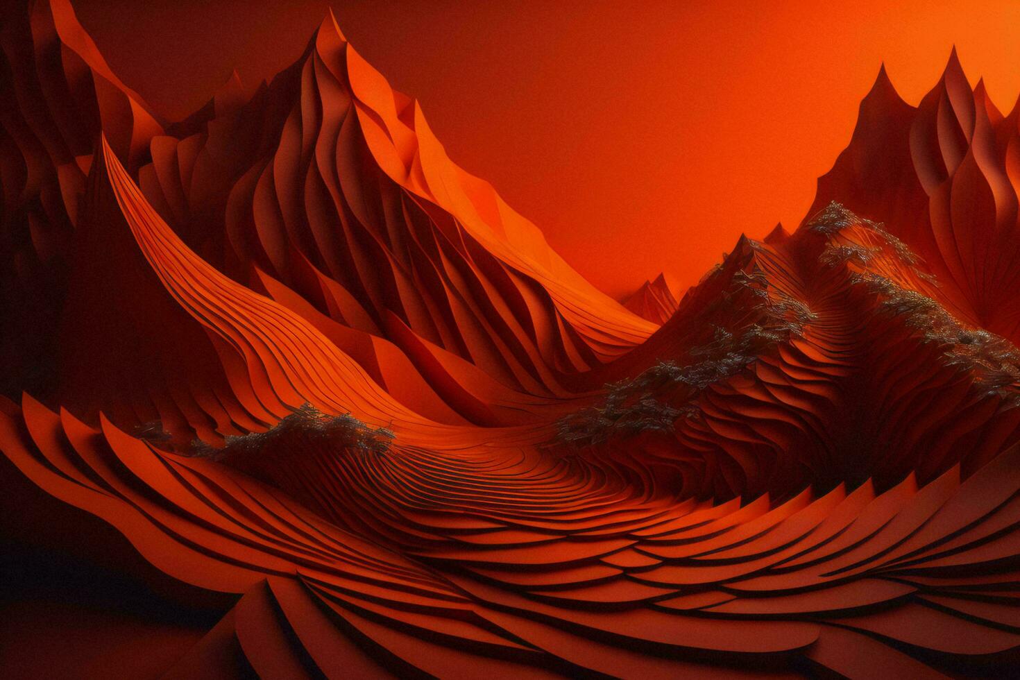 AI generated abstract wavy surfaces in red and orange color. generative ai photo